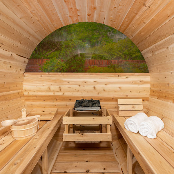 Dundalk Canadian Timber Tranquility MP Barrel Sauna | 2-4 People | Wood or Electric Heater