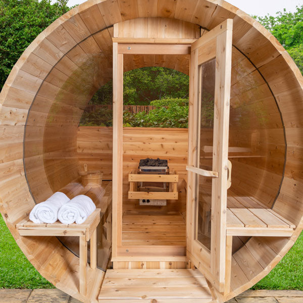 Dundalk Canadian Timber Tranquility MP Barrel Sauna | 2-4 People | Wood or Electric Heater