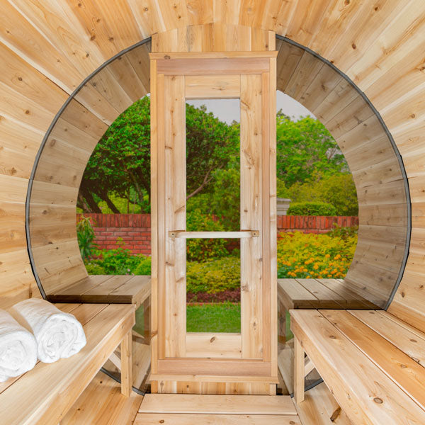 Dundalk Canadian Timber Tranquility MP Barrel Sauna | 2-4 People | Wood or Electric Heater
