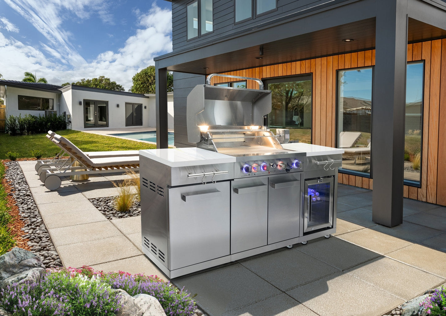 Mont Alpi 957FCRS Propane Island W/ Compact Refrigerator, Infrared Rear Burner & Rotisserie Kit - MA-957FCRD