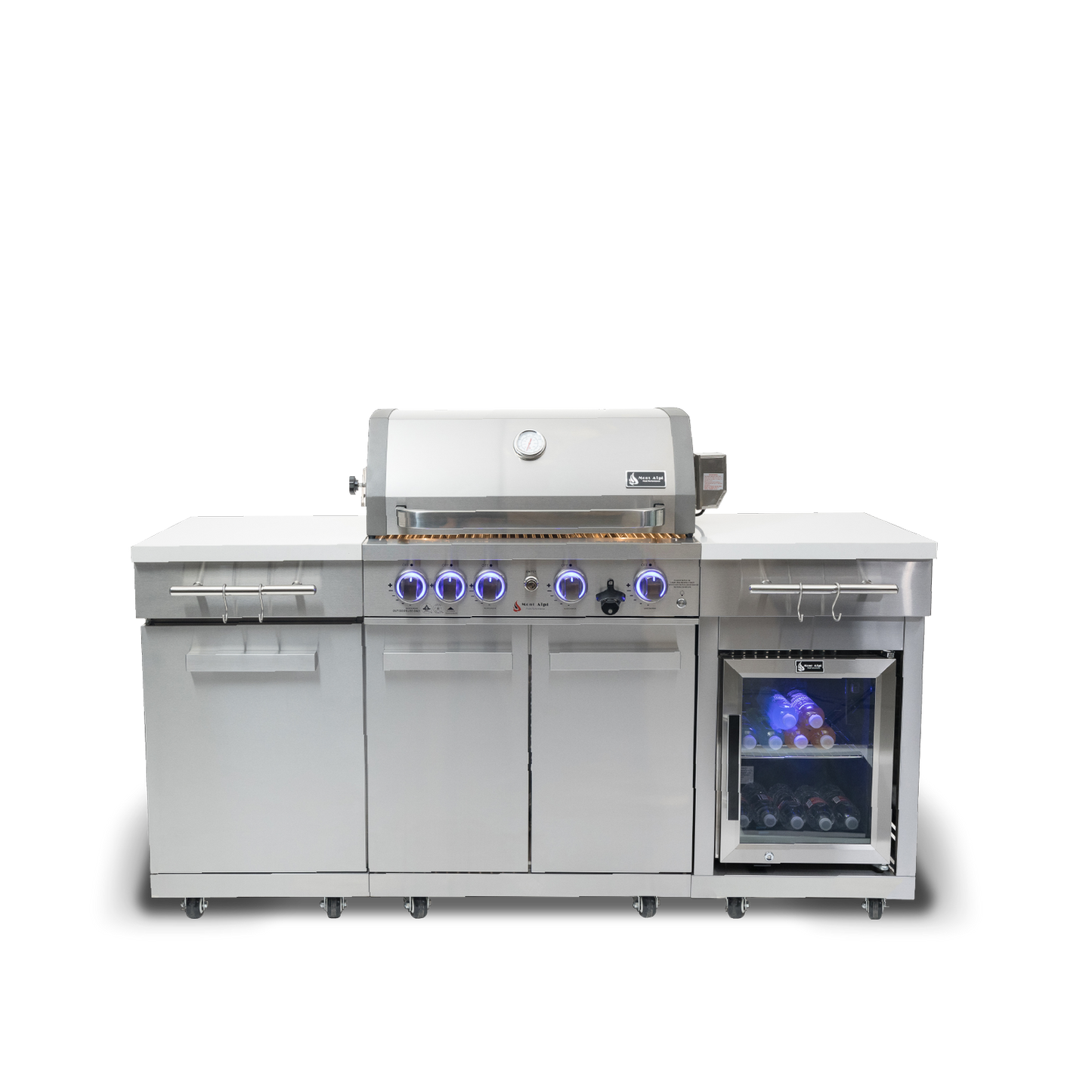 Mont Alpi 957FCRS Propane Island W/ Compact Refrigerator, Infrared Rear Burner & Rotisserie Kit - MA-957FCRD