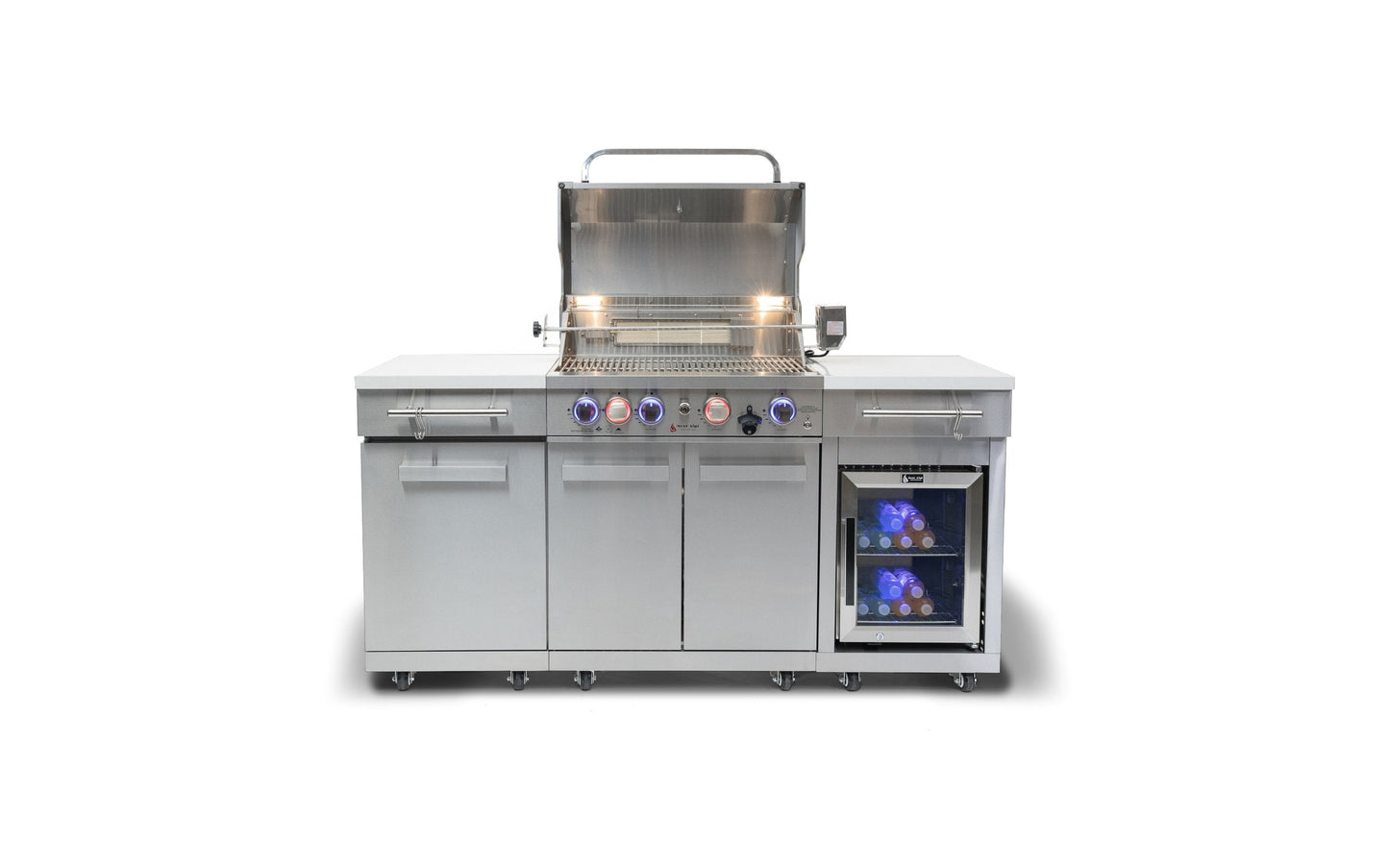 Mont Alpi 957FCRS Propane Island W/ Compact Refrigerator, Infrared Rear Burner & Rotisserie Kit - MA-957FCRD