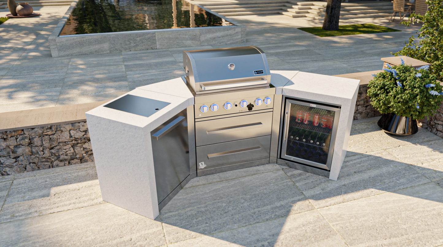 Mont Alpi 4-burner Deluxe Island with 45-Degree Corners and a Fridge Cabinet MAi400-D45FC - 106''