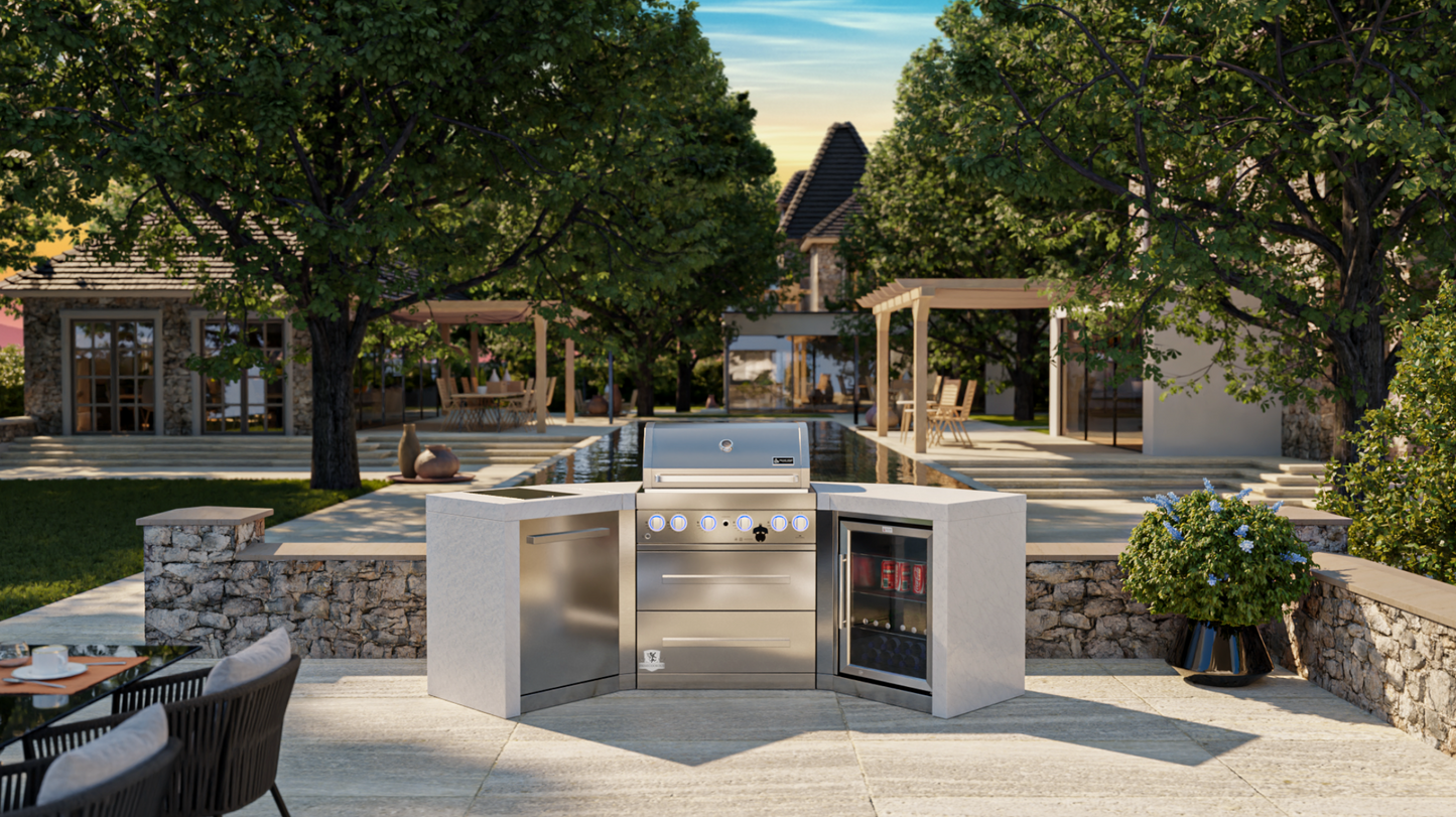 Mont Alpi 4-burner Deluxe Island with 45-Degree Corners and a Fridge Cabinet MAi400-D45FC - 106''