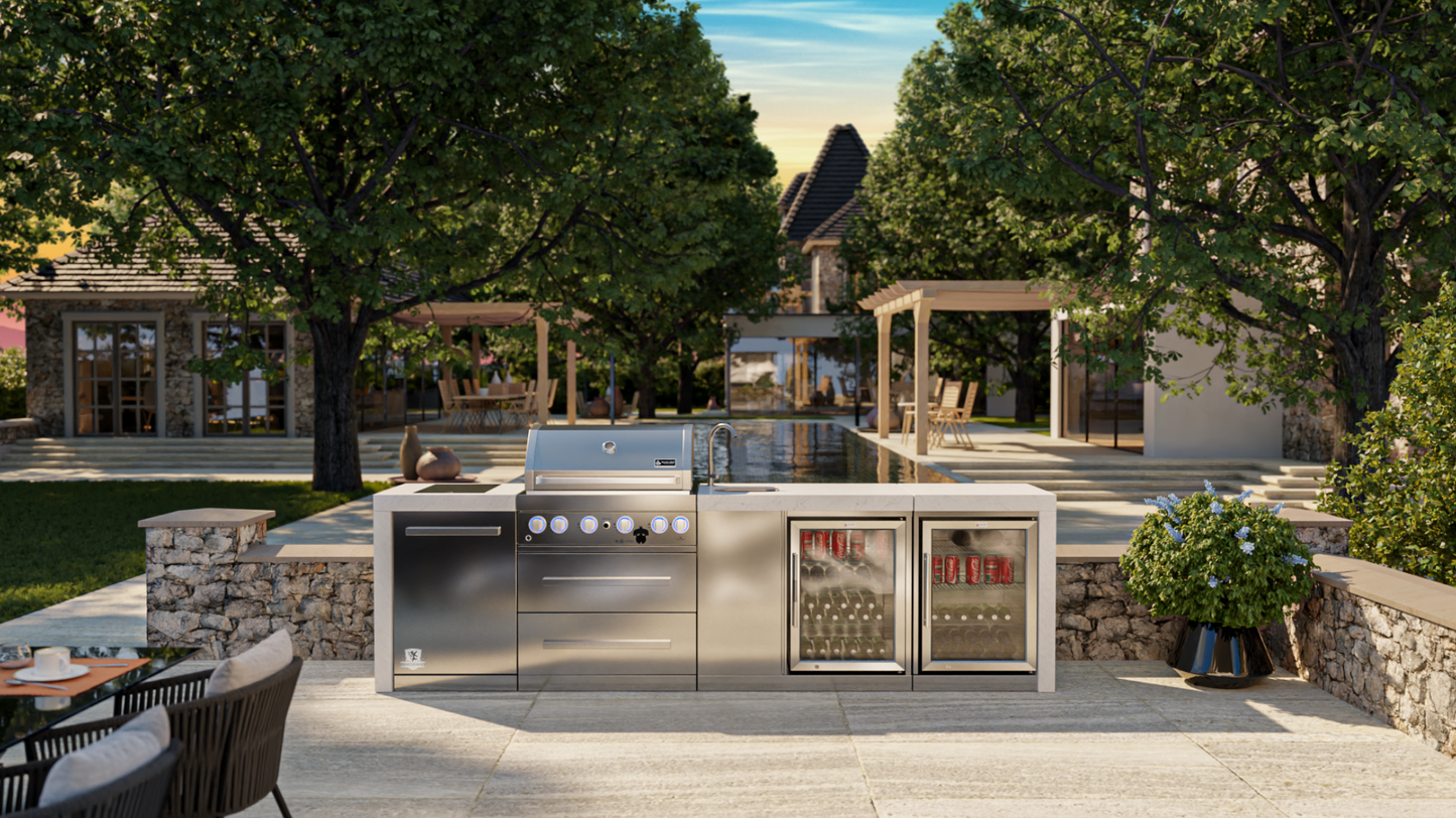 Mont Alpi 4-burner Deluxe Island with a Beverage Center And Fridge Cabinet MAi400-DBEVFC - 120''