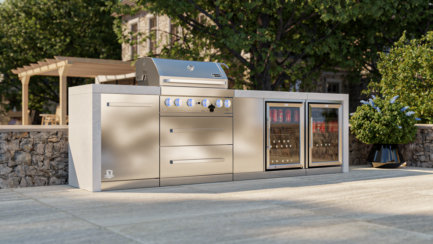 Mont Alpi 4-burner Deluxe Island with a Beverage Center And Fridge Cabinet MAi400-DBEVFC - 120''