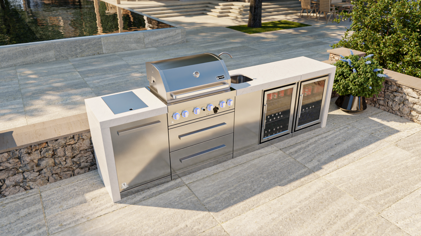Mont Alpi 4-burner Deluxe Island with a Beverage Center And Fridge Cabinet MAi400-DBEVFC - 120''