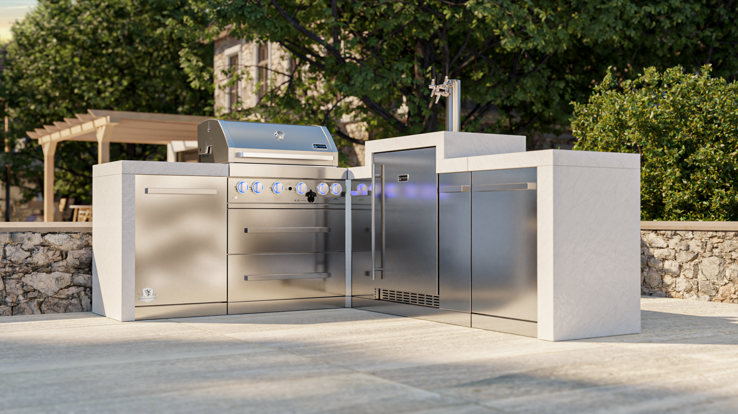 Mont Alpi 400 Deluxe BBQ Grill Island with 90 Degree Corner & Kegerator - MAi400-D90KEG