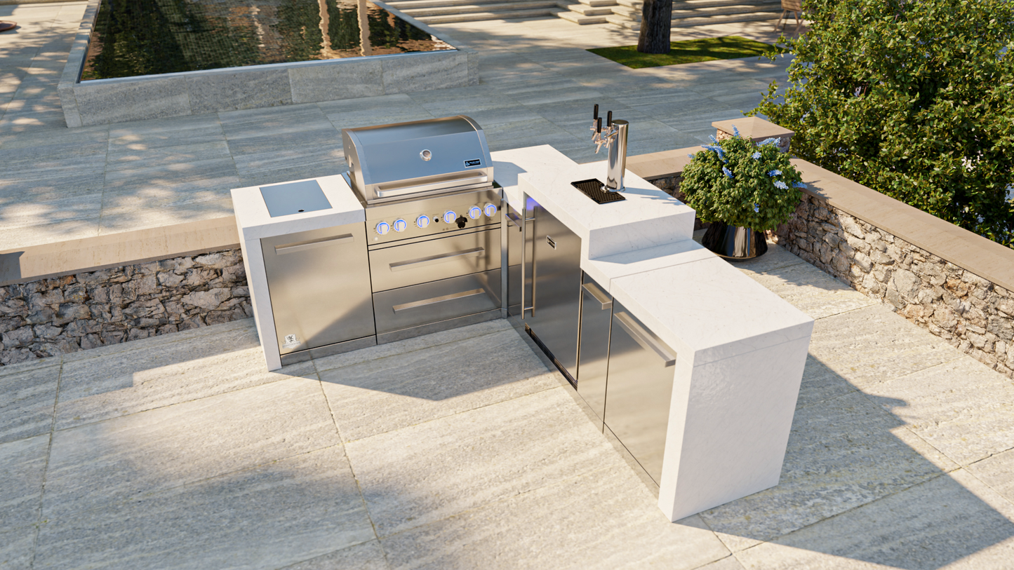 Mont Alpi 400 Deluxe BBQ Grill Island with 90 Degree Corner & Kegerator - MAi400-D90KEG