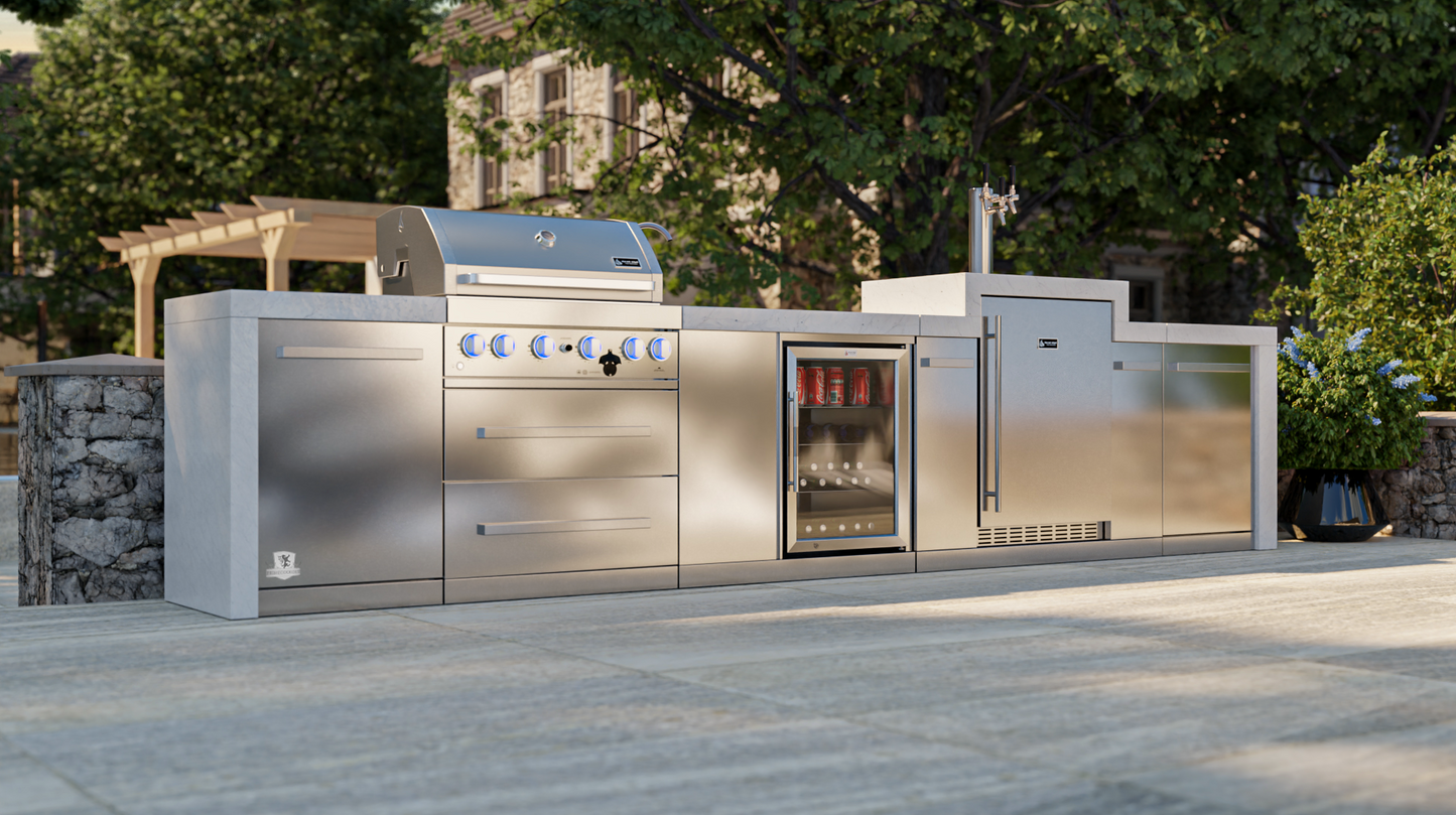 Mont Alpi 400 Deluxe BBQ Grill Island with Kegerator & Beverage Center - MAi400-DKEGBEV