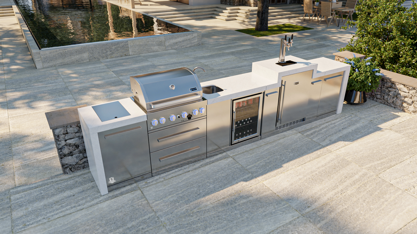 Mont Alpi 400 Deluxe BBQ Grill Island with Kegerator & Beverage Center - MAi400-DKEGBEV