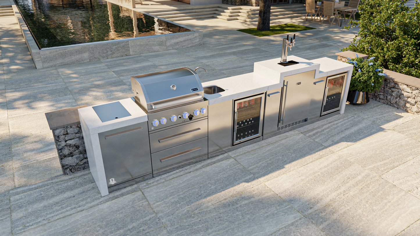 Mont Alpi 400 Deluxe BBQ Grill Island with Kegerator, Beverage Center & Fridge Cabinet - MAi400-DKEGBEVFC