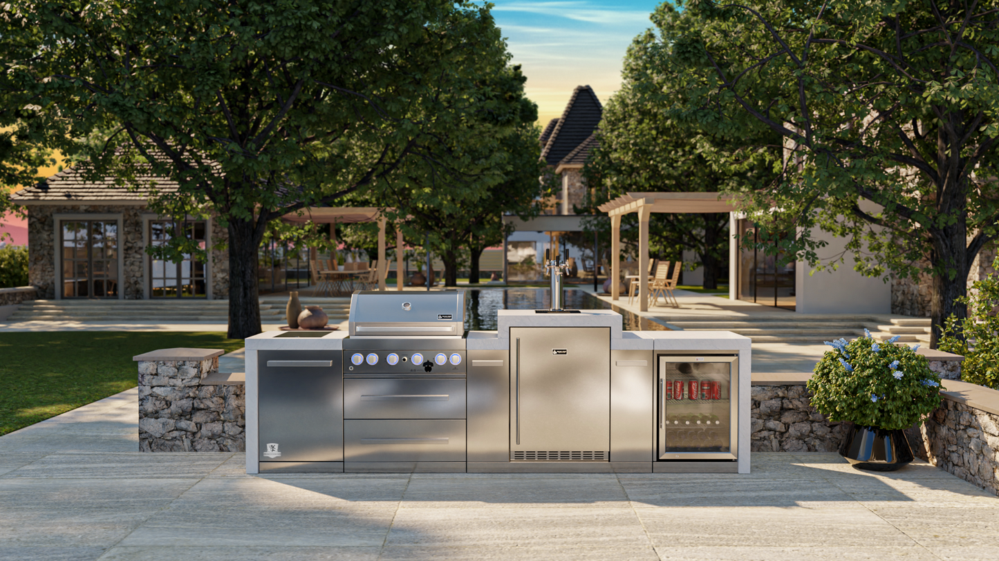 Mont Alpi 400 Deluxe BBQ Grill Island with Kegerator & Fridge Cabinet - MAi400-DKEGFC