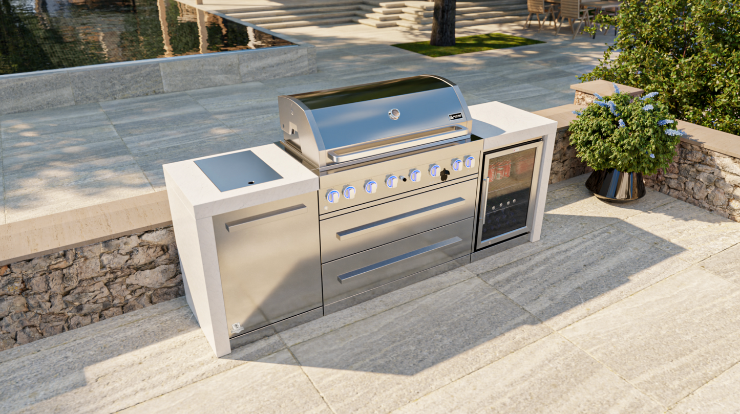 Mont Alpi 6-burner Deluxe Island with Fridge Cabinet MAI805-DFC - 94''