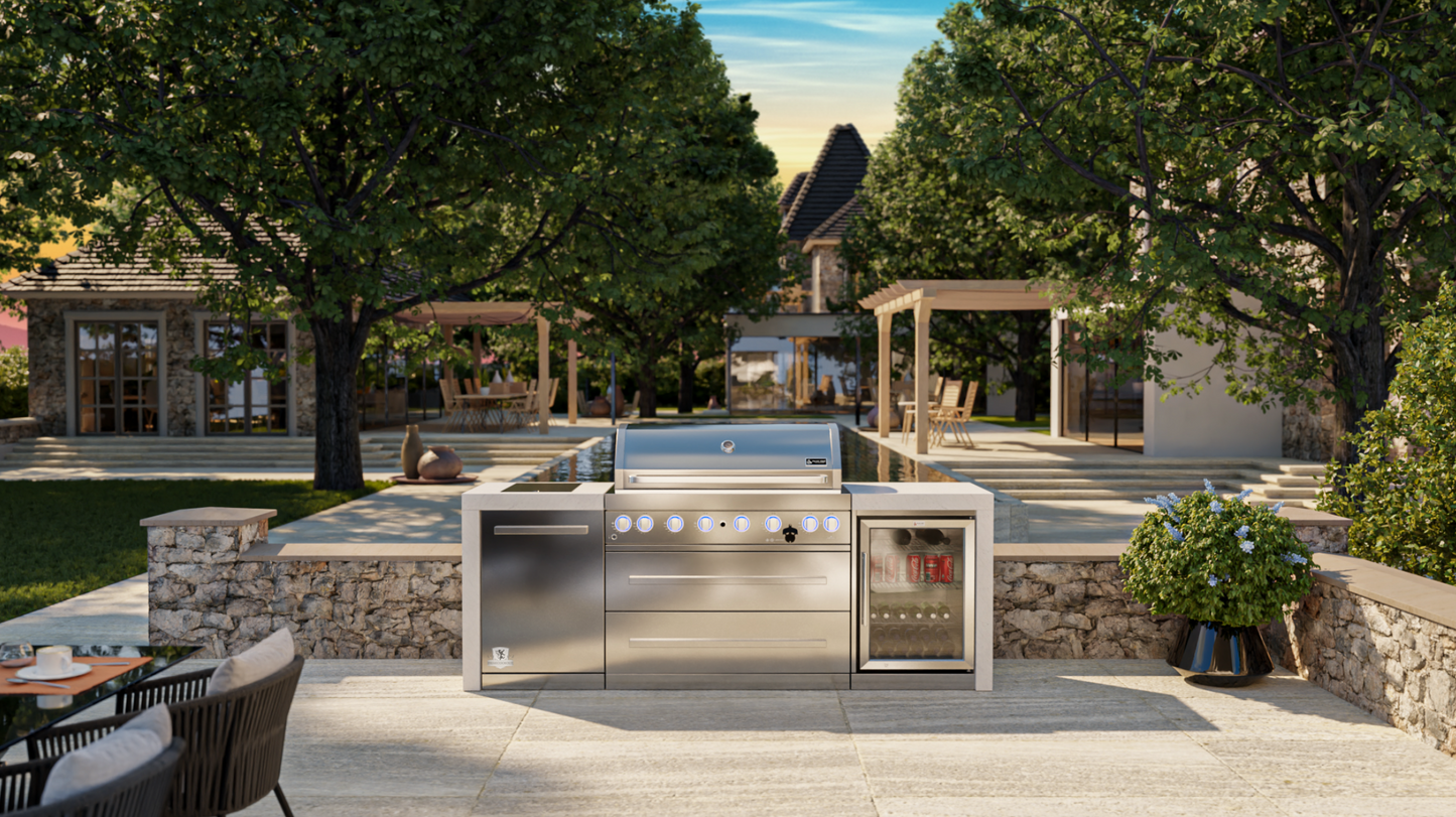 Mont Alpi 6-burner Deluxe Island with Fridge Cabinet MAI805-DFC - 94''