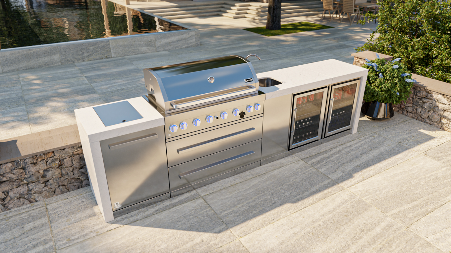 Mont Alpi 6-burner Deluxe Island with a Beverage Center And Fridge Cabinet MAi805-DBEVFC 132''