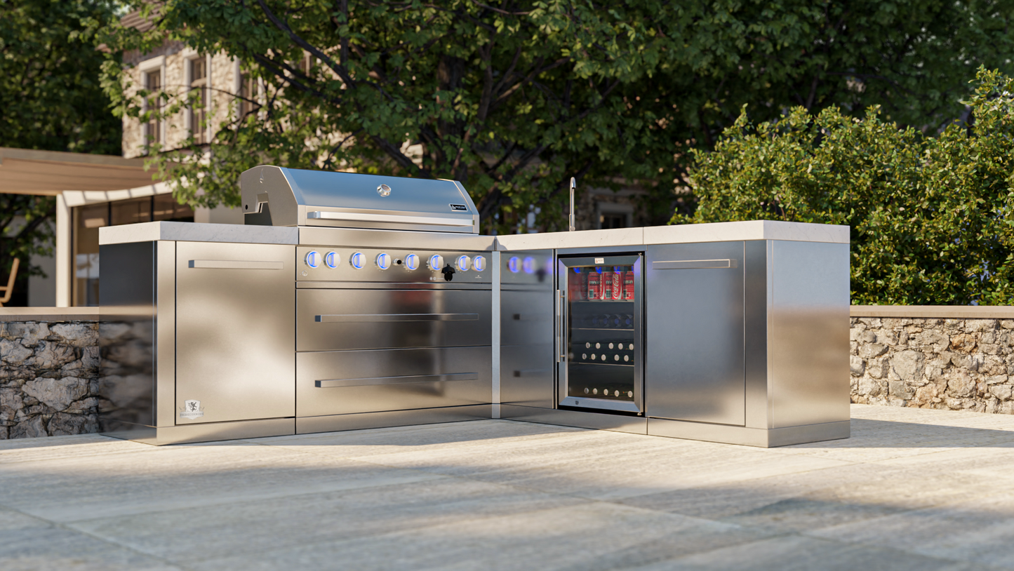 Mont Alpi 805 BBQ Grill Island with 90 Degree Corner & Beverage Center - MAi805-90BEV
