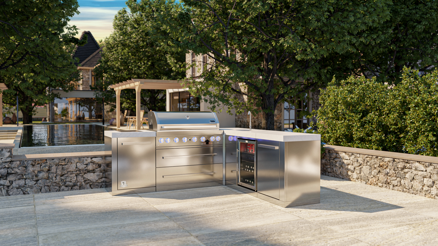 Mont Alpi 805 BBQ Grill Island with 90 Degree Corner & Beverage Center - MAi805-90BEV