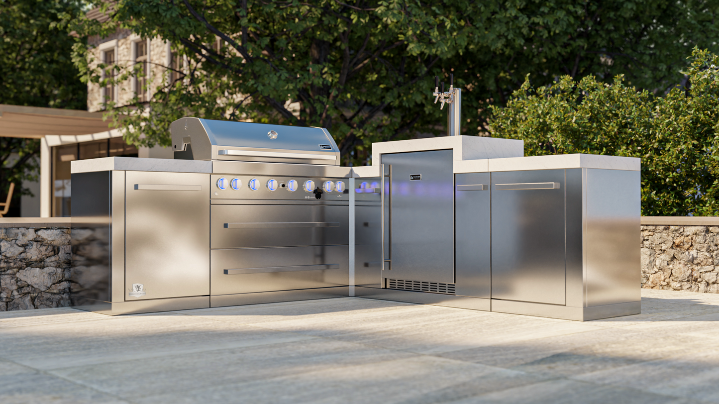 Mont Alpi 805 BBQ Grill Island with 90 Degree Corner & Kegerator - MAi805-90KEG