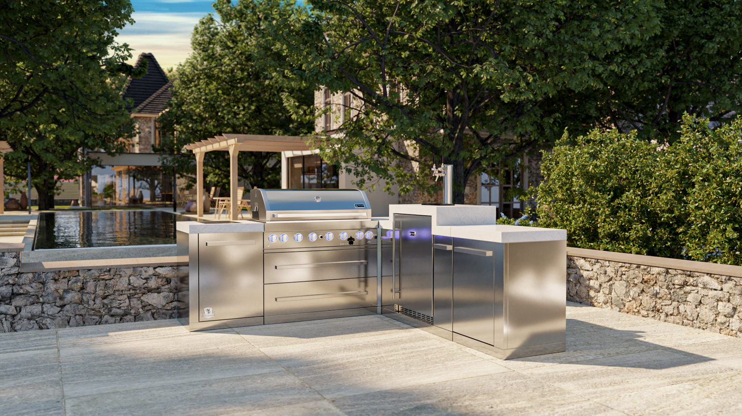 Mont Alpi 805 BBQ Grill Island with 90 Degree Corner & Kegerator - MAi805-90KEG