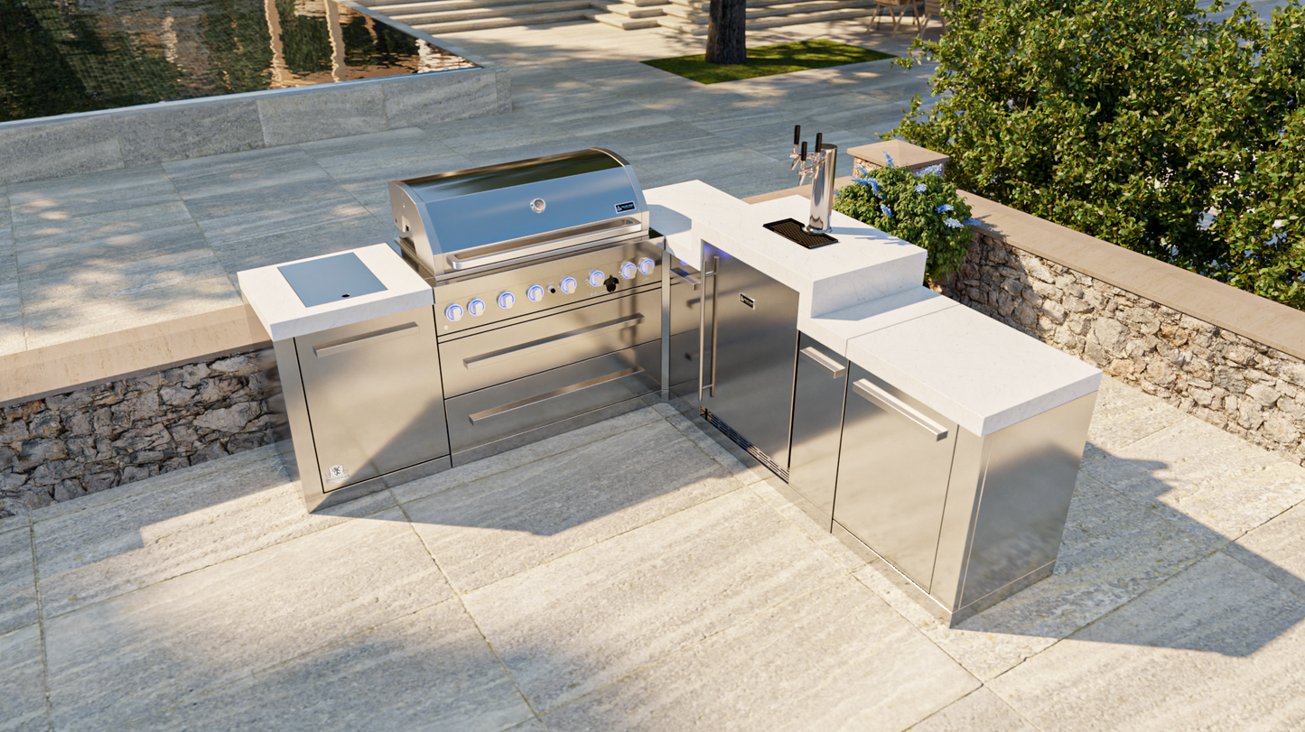 Mont Alpi 805 BBQ Grill Island with 90 Degree Corner & Kegerator - MAi805-90KEG