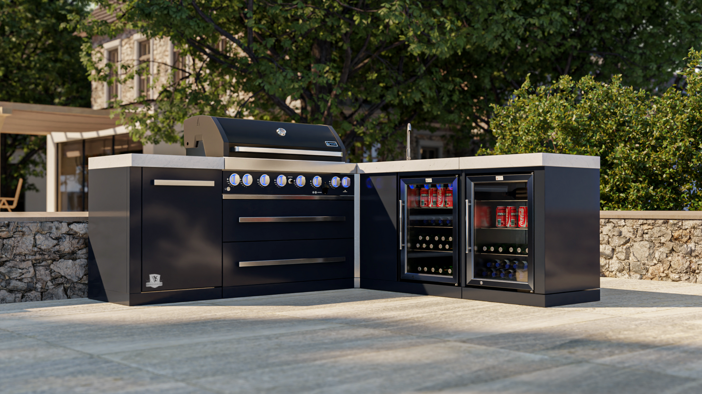 Mont Alpi 805 Black Stainless Steel 90-Degree corner, Beverage Center, and Fridge Cabinet MAi805-BSS90BEVFC