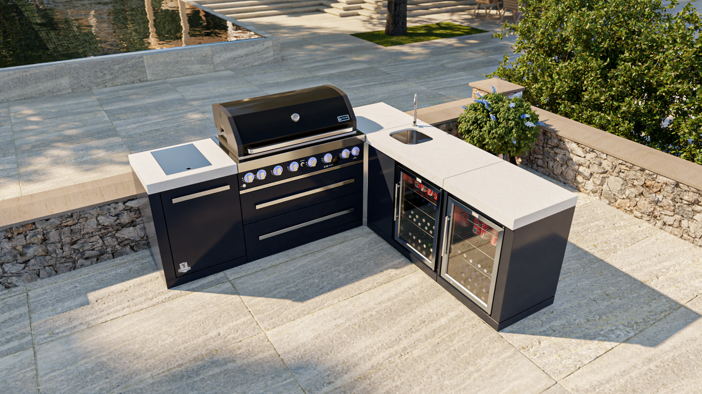 Mont Alpi 805 Black Stainless Steel 90-Degree corner, Beverage Center, and Fridge Cabinet MAi805-BSS90BEVFC