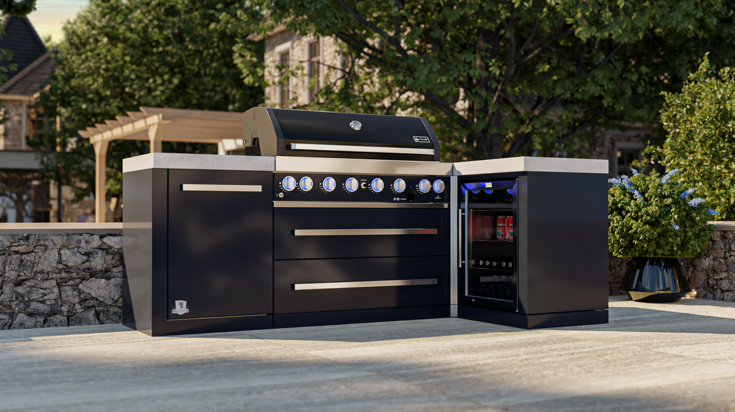 Mont Alpi 805 Black Stainless Steel Island with 90 Degree Corner and Fridge Cabinet - MAi805-BSS90FC - 94"