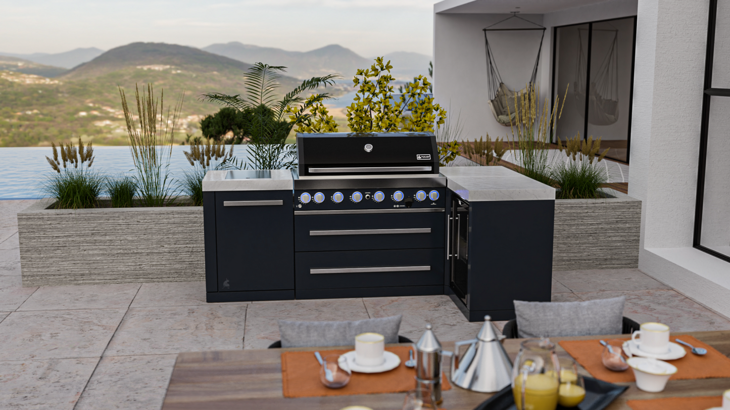 Mont Alpi 805 Black Stainless Steel Island with 90 Degree Corner and Fridge Cabinet - MAi805-BSS90FC - 94"