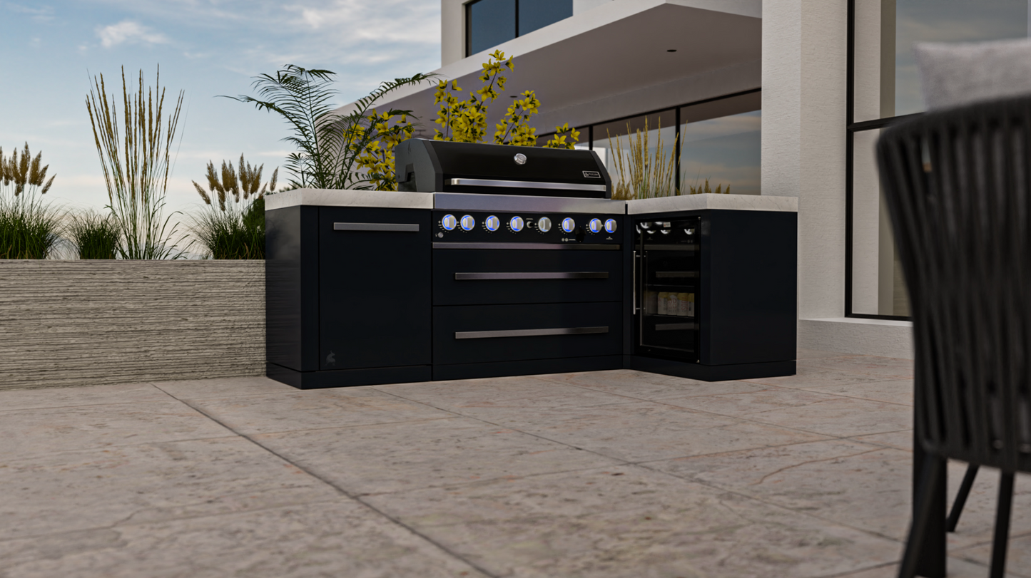 Mont Alpi 805 Black Stainless Steel Island with 90 Degree Corner and Fridge Cabinet - MAi805-BSS90FC - 94"