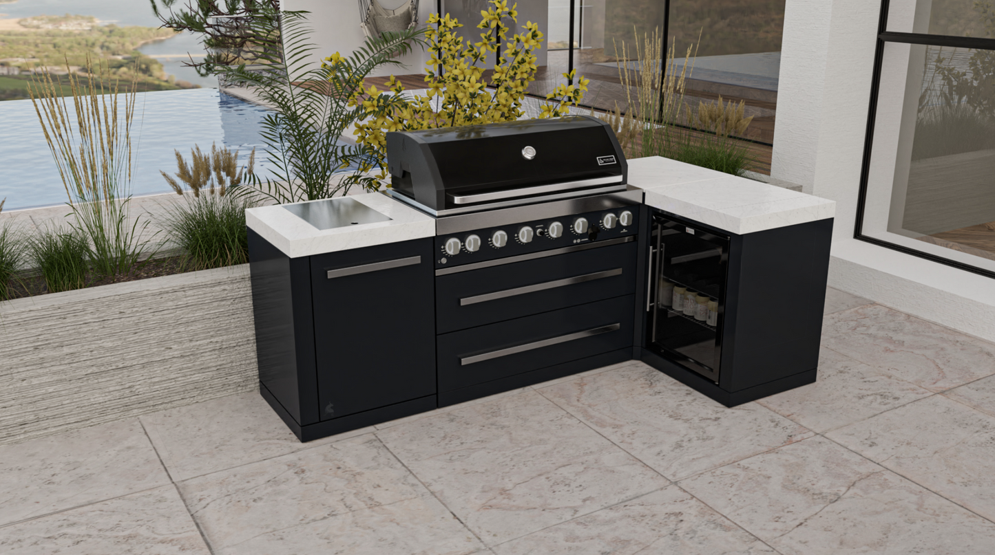 Mont Alpi 805 Black Stainless Steel Island with 90 Degree Corner and Fridge Cabinet - MAi805-BSS90FC - 94"
