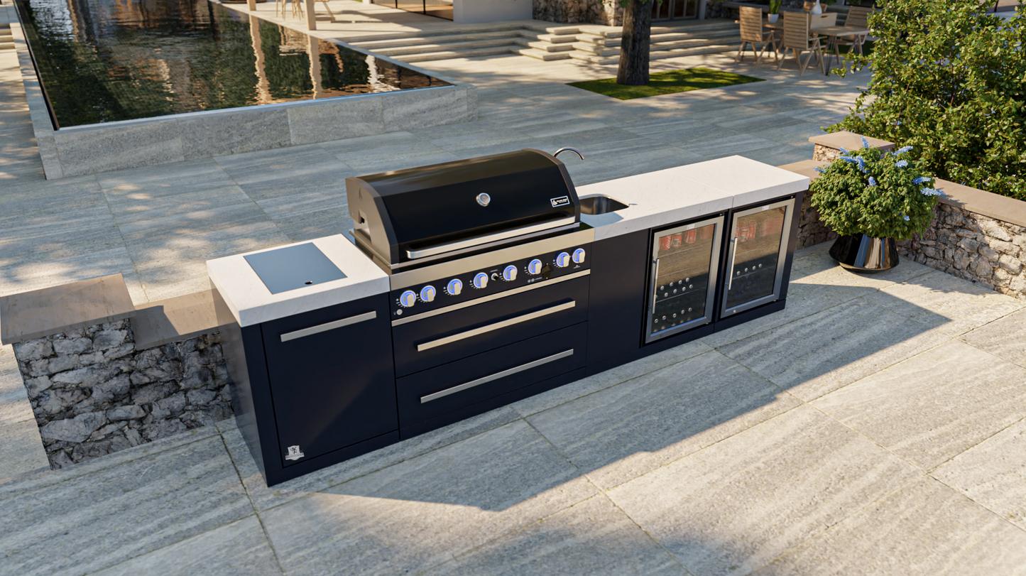 Mont Alpi 805 Black Stainless Steel Island with a Beverage Center and Fridge Cabinet MAi805-BSSBEVFC1 32''