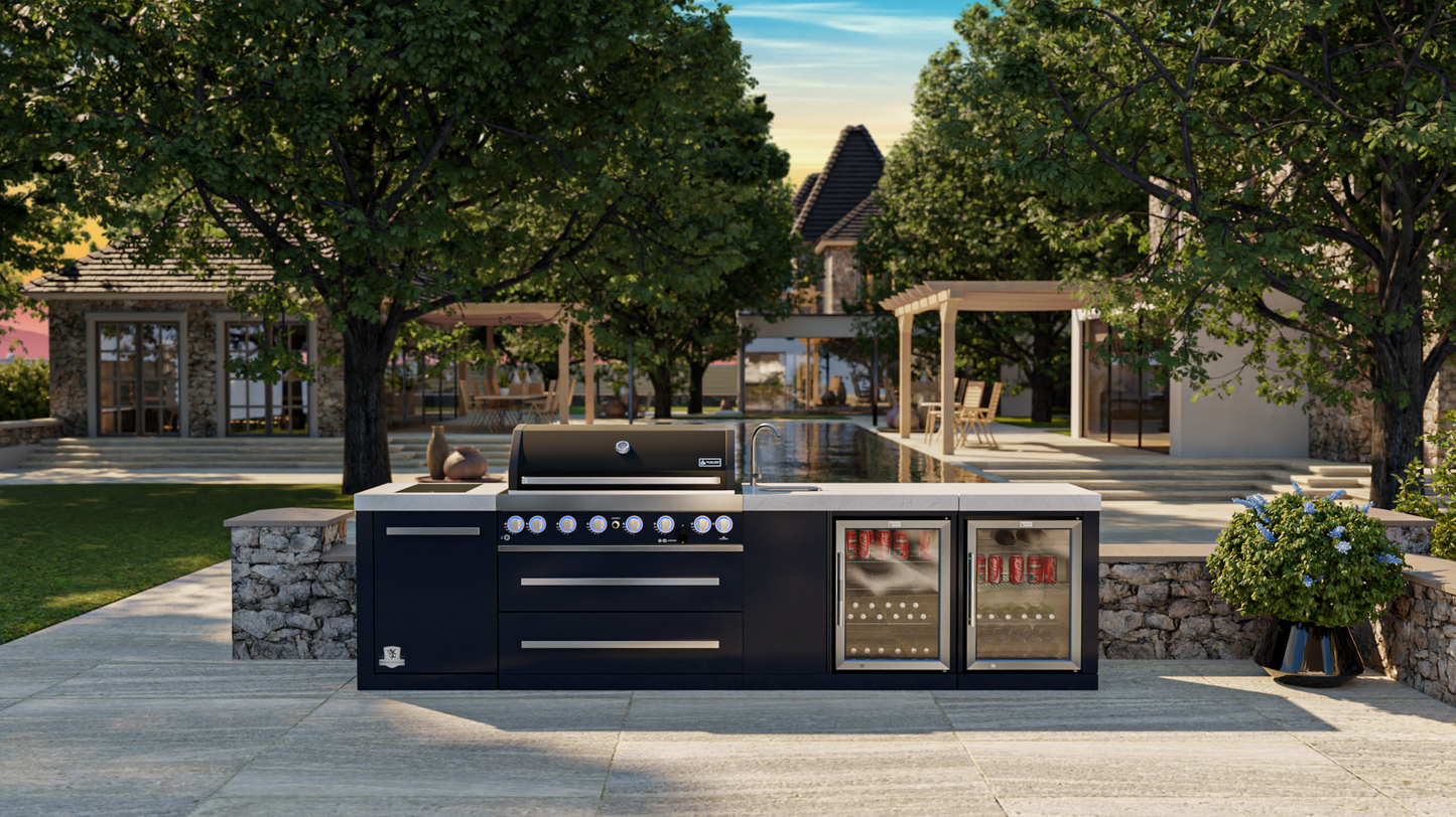 Mont Alpi 805 Black Stainless Steel Island with a Beverage Center and Fridge Cabinet MAi805-BSSBEVFC1 32''