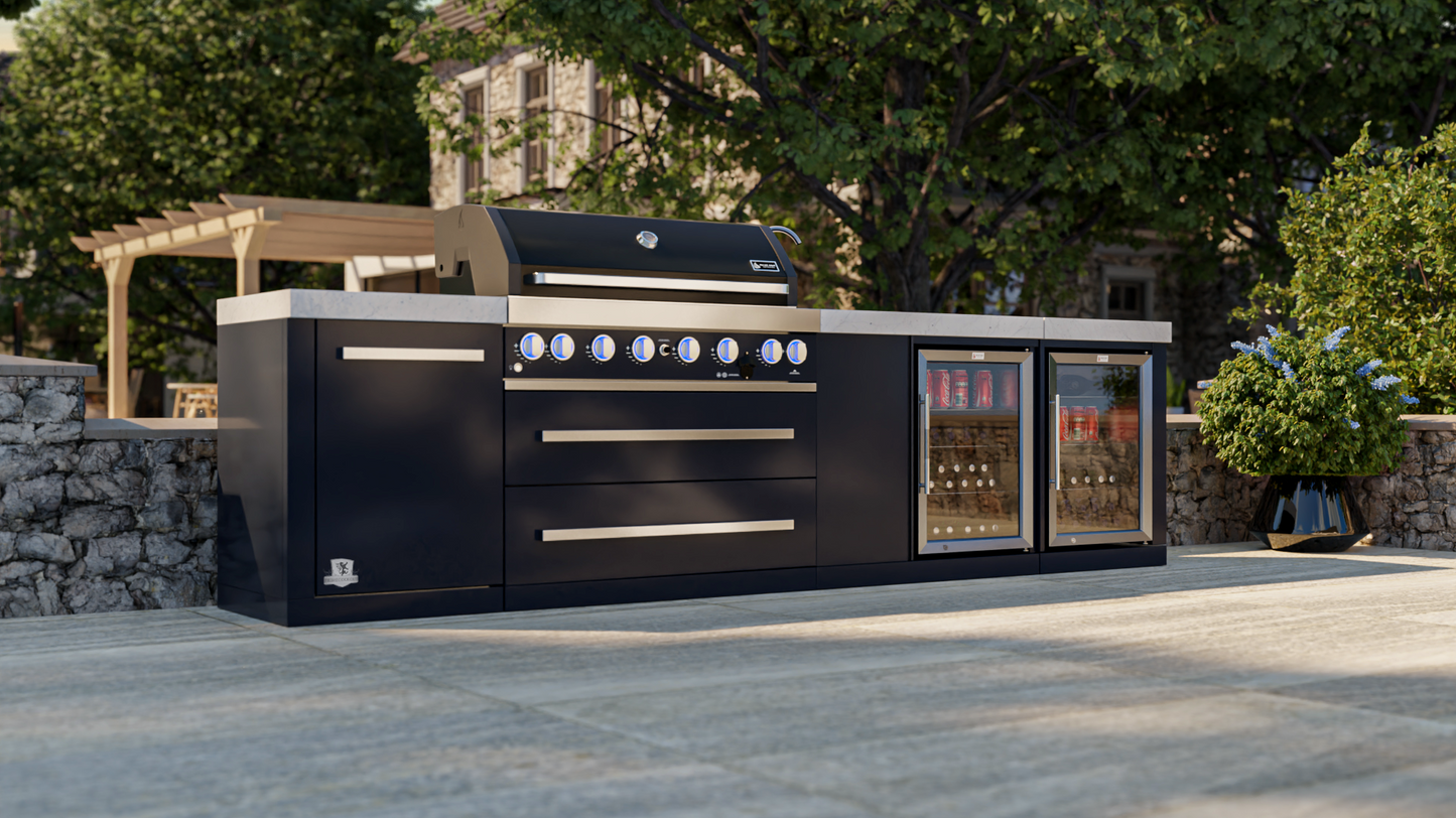 Mont Alpi 805 Black Stainless Steel Island with a Beverage Center and Fridge Cabinet MAi805-BSSBEVFC1 32''