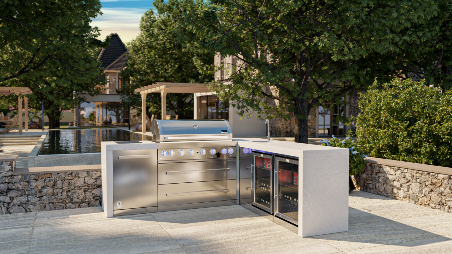Mont Alpi 805 Deluxe BBQ Grill Island with 90 Degree Corner Beverage Center & Fridge - MAi805-D90BEVFC