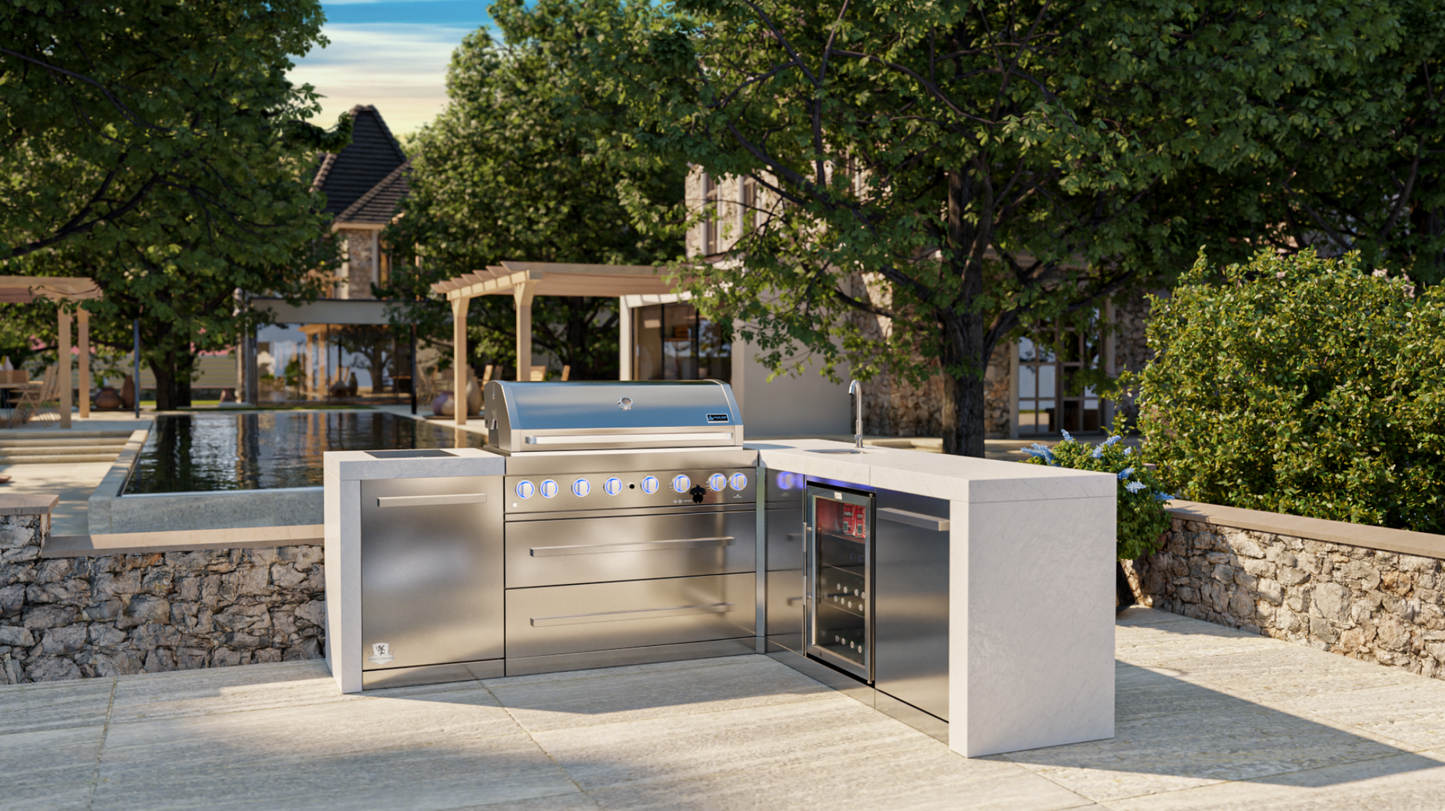 Mont Alpi 805 Deluxe BBQ Grill Island with 90 Degree Corner & Beverage Center - MAi805-D90BEV