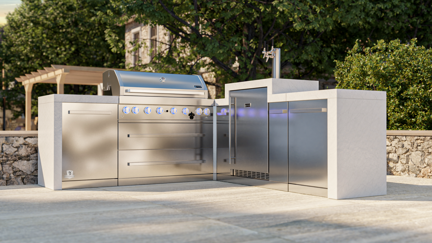 Mont Alpi 805 Deluxe BBQ Grill Island with 90 Degree Corner & Kegerator - MAi805-D90KEG