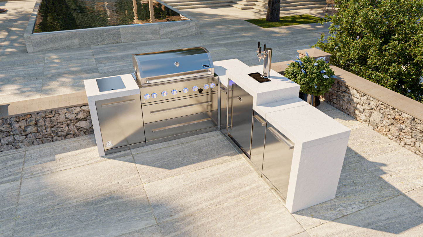 Mont Alpi 805 Deluxe BBQ Grill Island with 90 Degree Corner & Kegerator - MAi805-D90KEG