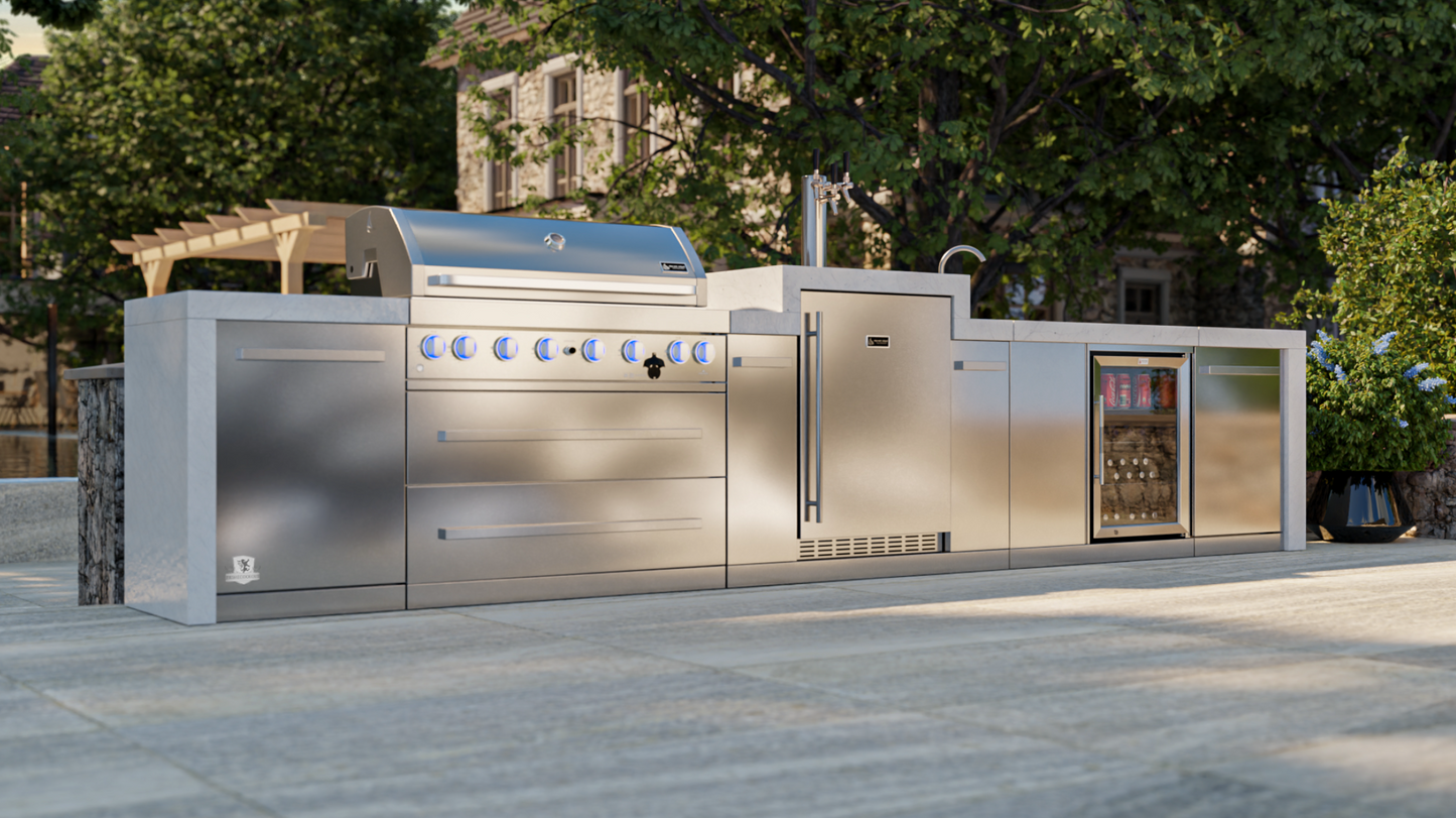 Mont Alpi 805 Deluxe BBQ Grill Island with Kegerator & Beverage Center - MAi805-DKEGBEV