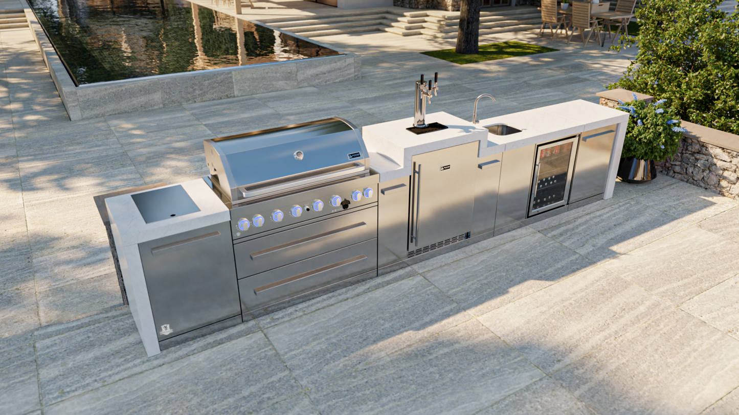Mont Alpi 805 Deluxe BBQ Grill Island with Kegerator & Beverage Center - MAi805-DKEGBEV