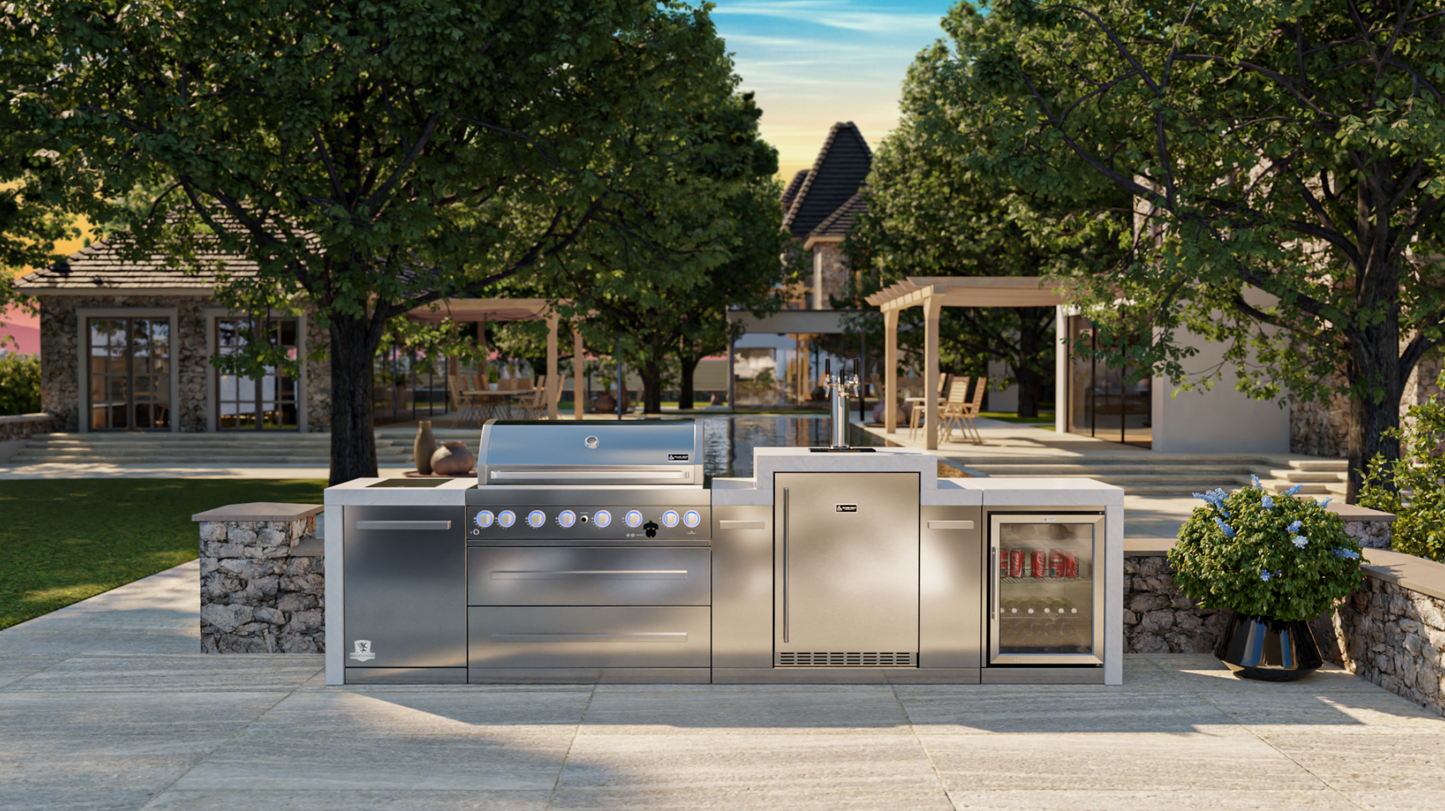 Mont Alpi 805 Deluxe BBQ Grill Island with Kegerator and Fridge Cabinet - MAI805-DKEGFC