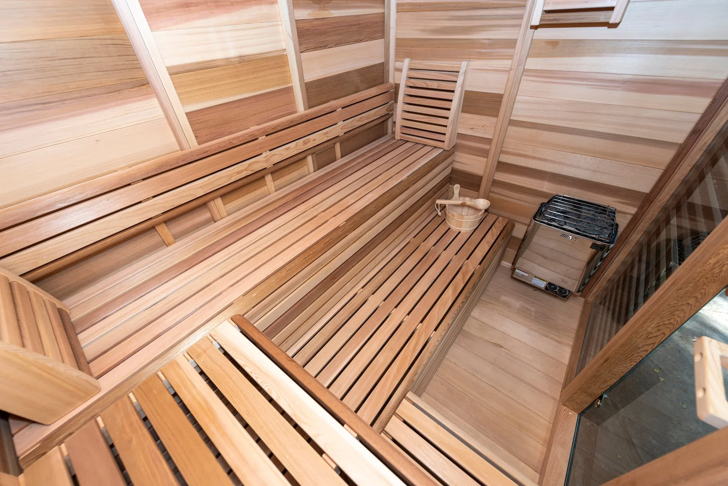 Outdoor 670P Pure Cube Sauna - With Porch - Clear Red Cedar