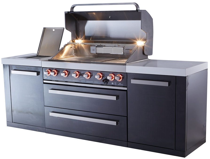 Mont Alpi 805 Black Stainless Steel Island featuring a 90-degree corner MAi805-BSS90C - 94''