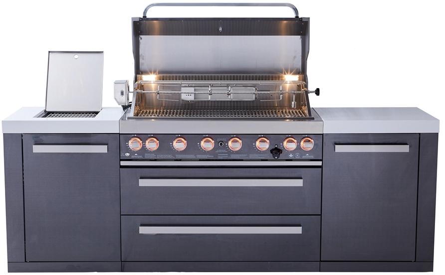 Mont Alpi 805 Black Stainless Steel Island featuring a 90-degree corner MAi805-BSS90C - 94''
