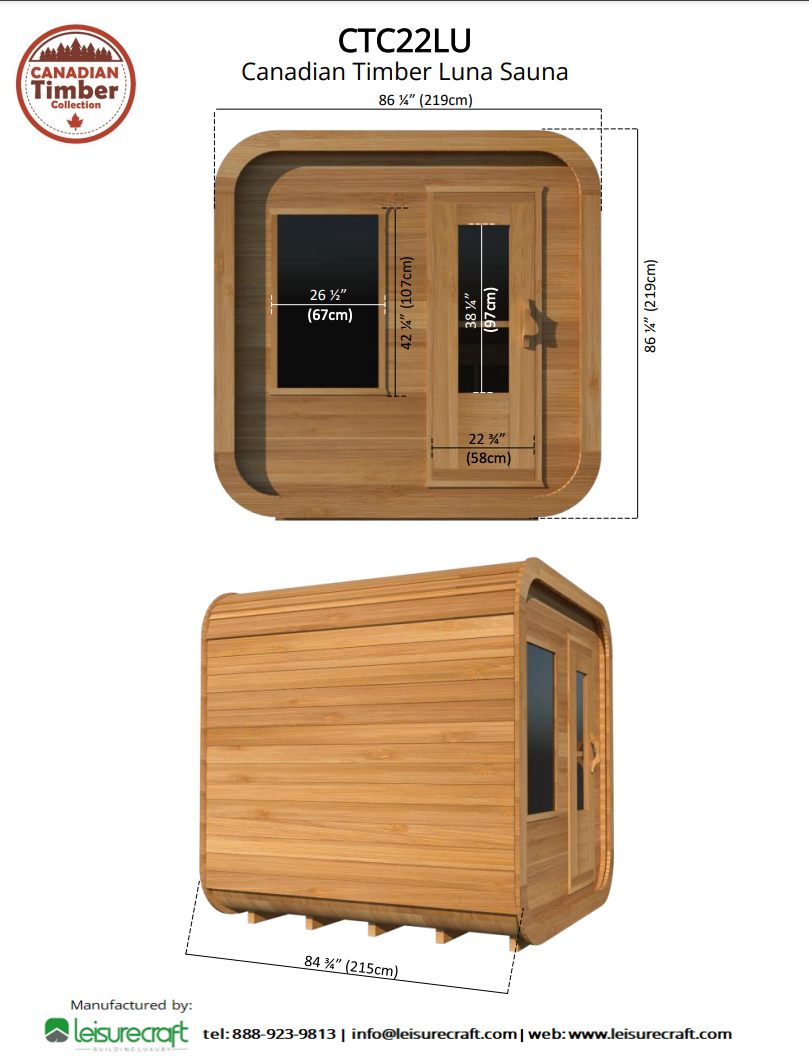 Dundalk Canadian Timber Luna White Cedar Outdoor Sauna | 2-4 People | Wood or Electric Heater