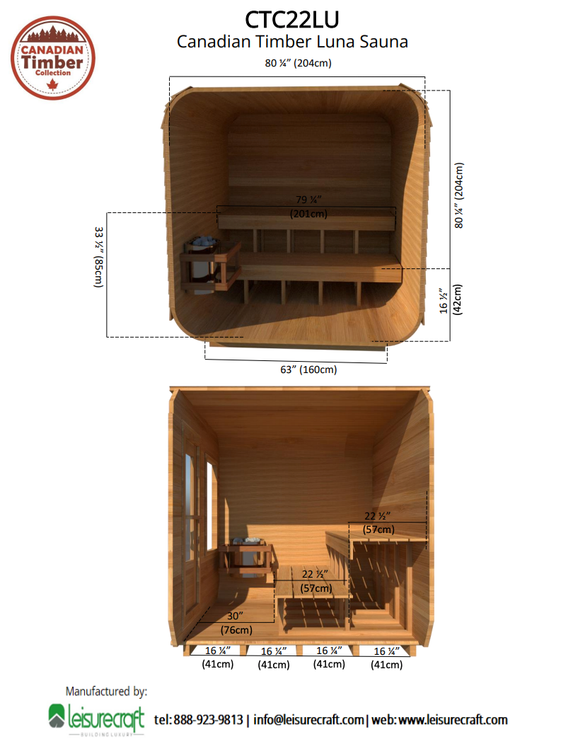 Dundalk Canadian Timber Luna White Cedar Outdoor Sauna | 2-4 People | Wood or Electric Heater