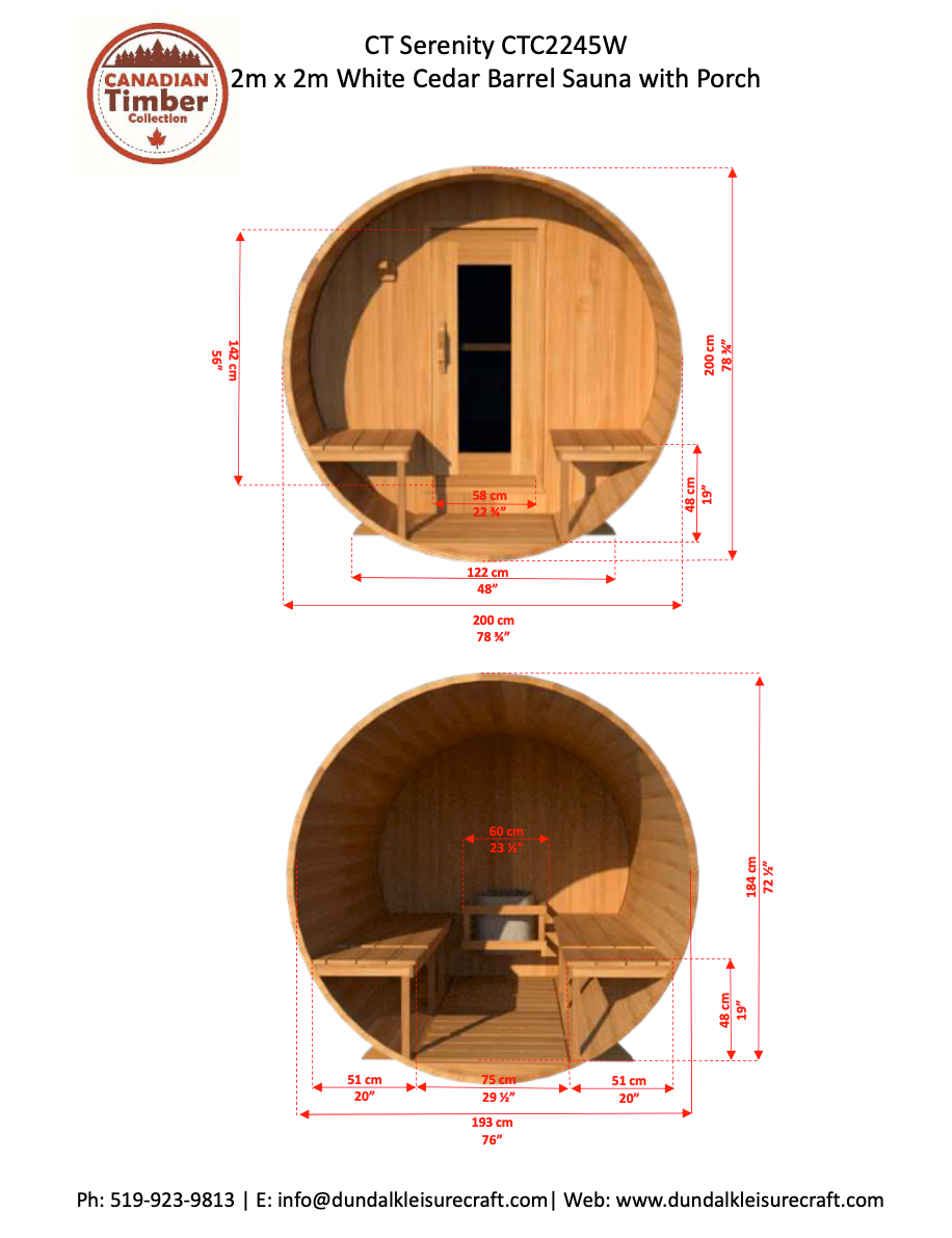 Dundalk Canadian Timber White Cedar Serenity Outdoor Sauna | 2-4 People | Wood or Electric Heater