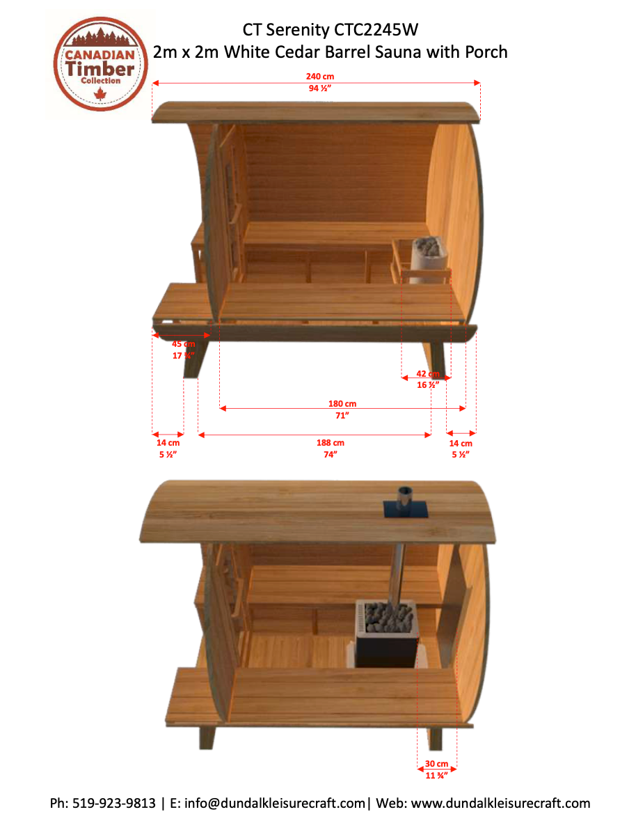 Dundalk Canadian Timber White Cedar Serenity Outdoor Sauna | 2-4 People | Wood or Electric Heater