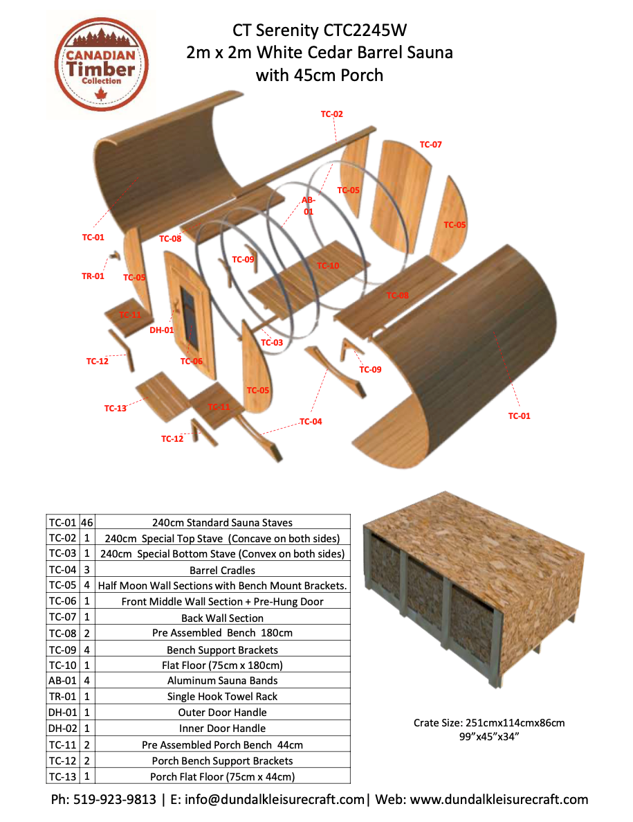 Dundalk Canadian Timber White Cedar Serenity Outdoor Sauna | 2-4 People | Wood or Electric Heater