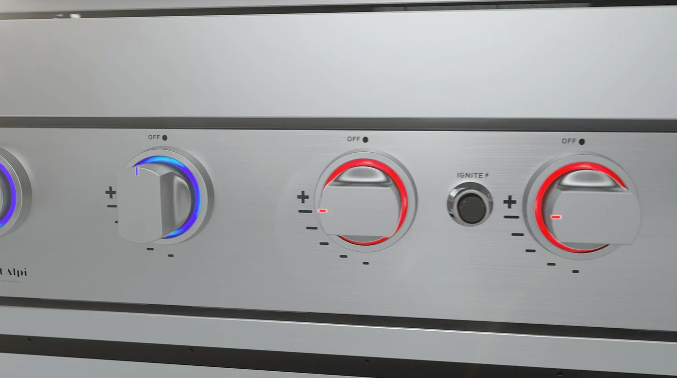 Mont Alpi 6-burner Deluxe Island with a 90-degree corner and a fridge cabinet MAi805-D90FC - 94''